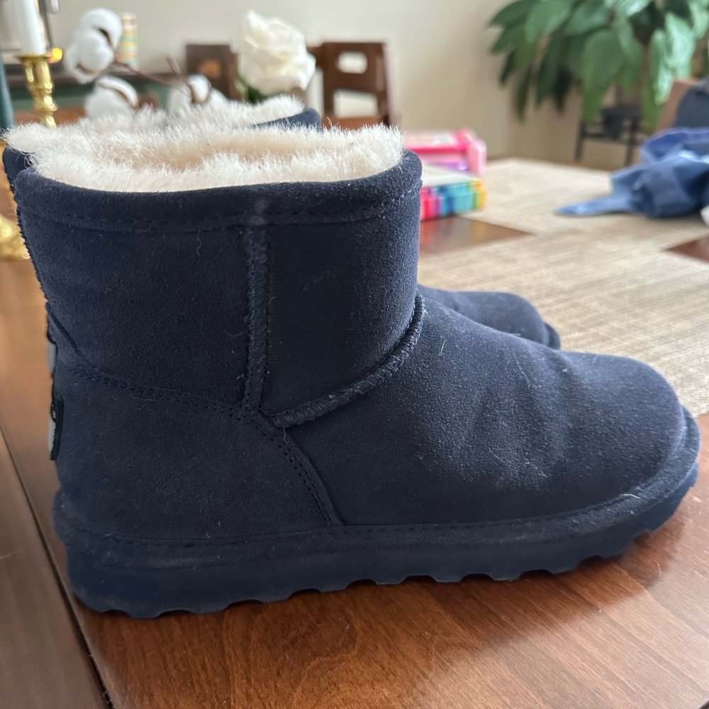 BearPaw Women's Short Winter Boots in Navy Blue with Cream Lining